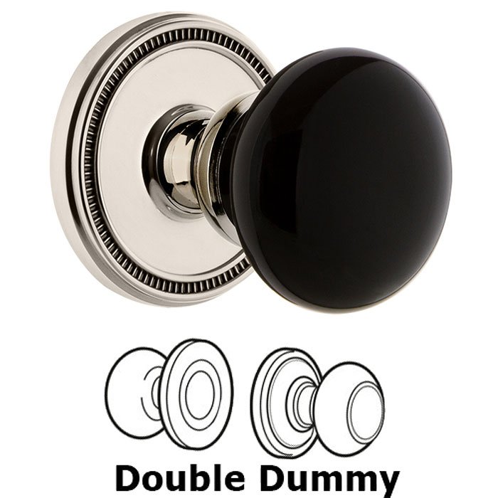 Double Dummy - Soleil Rosette with Black Coventry Porcelain Knob in Polished Nickel