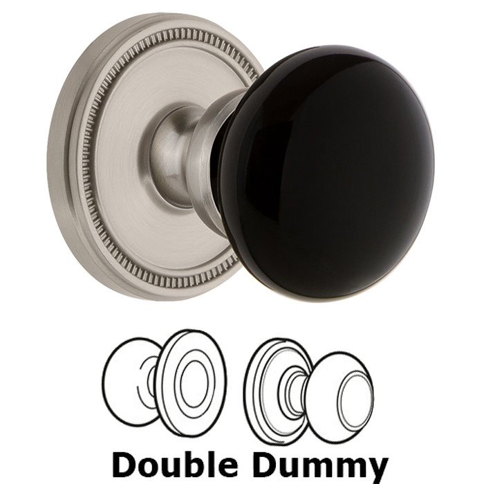 Double Dummy - Soleil Rosette with Black Coventry Porcelain Knob in Satin Nickel