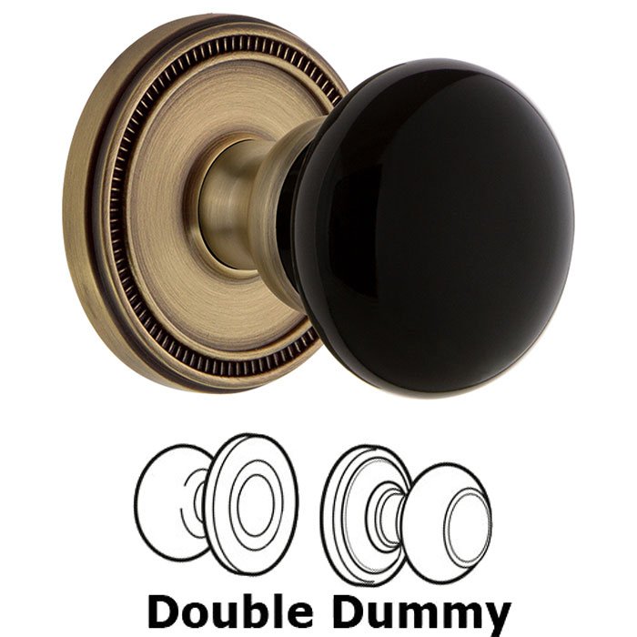 Double Dummy - Soleil Rosette with Black Coventry Porcelain Knob in Vintage Brass