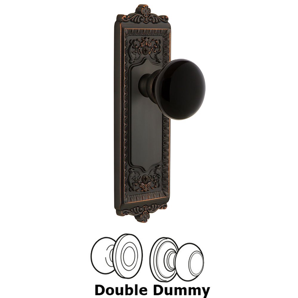 Double Dummy - Windsor Rosette with Black Coventry Porcelain Knob in Timeless Bronze