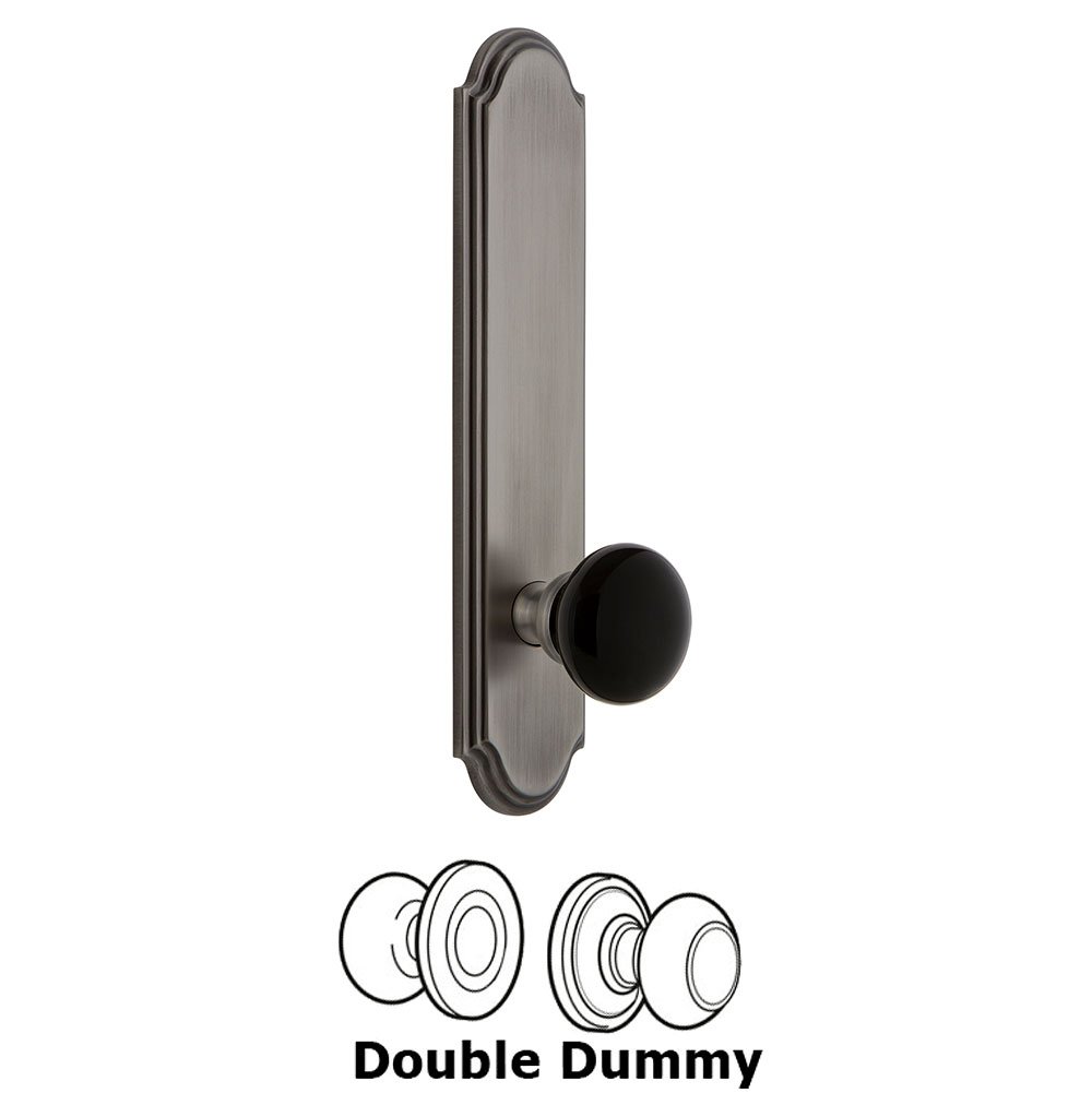 Double Dummy - Arc Rosette with Black Coventry Porcelain Knob in Antique Pewter