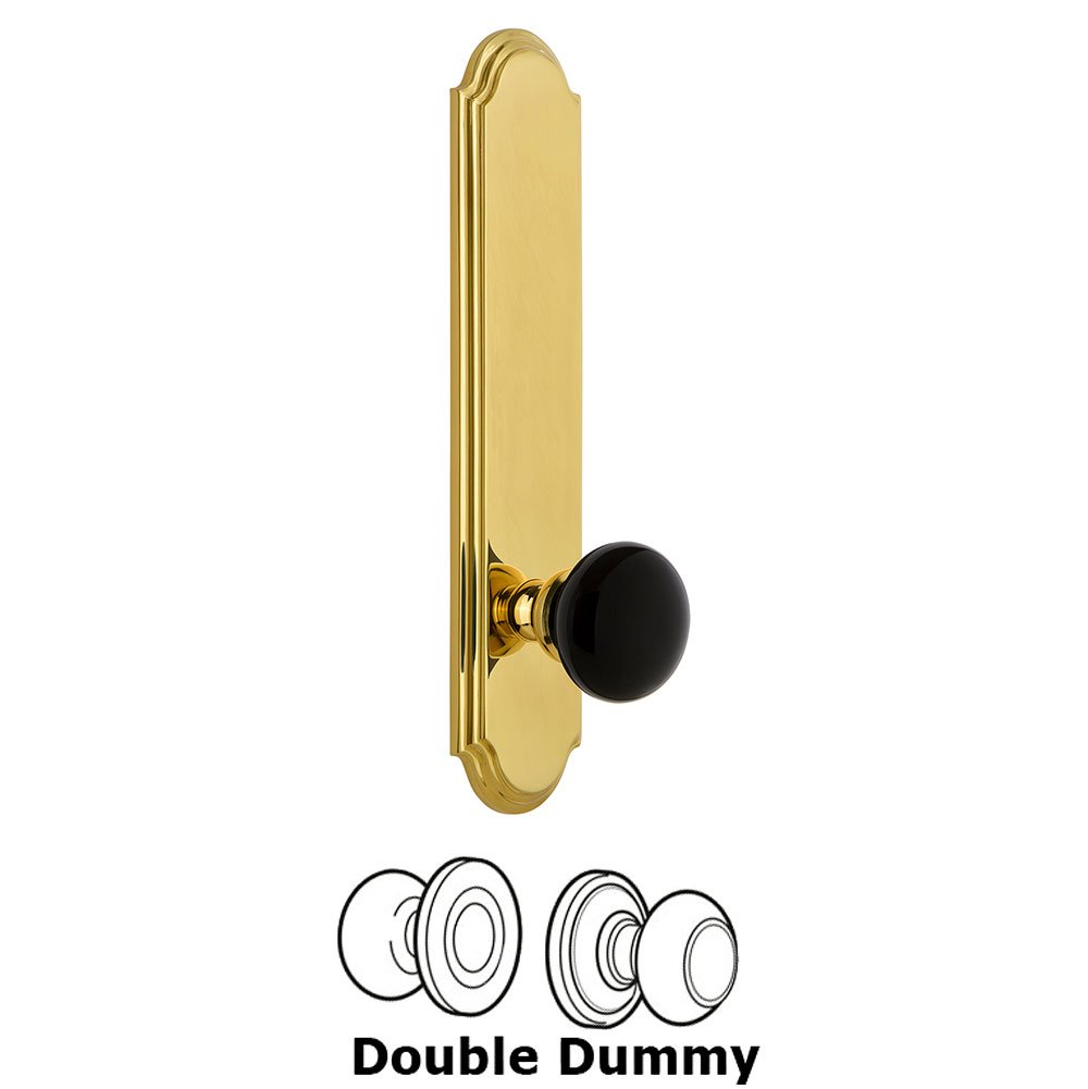 Double Dummy - Arc Rosette with Black Coventry Porcelain Knob in Lifetime Brass