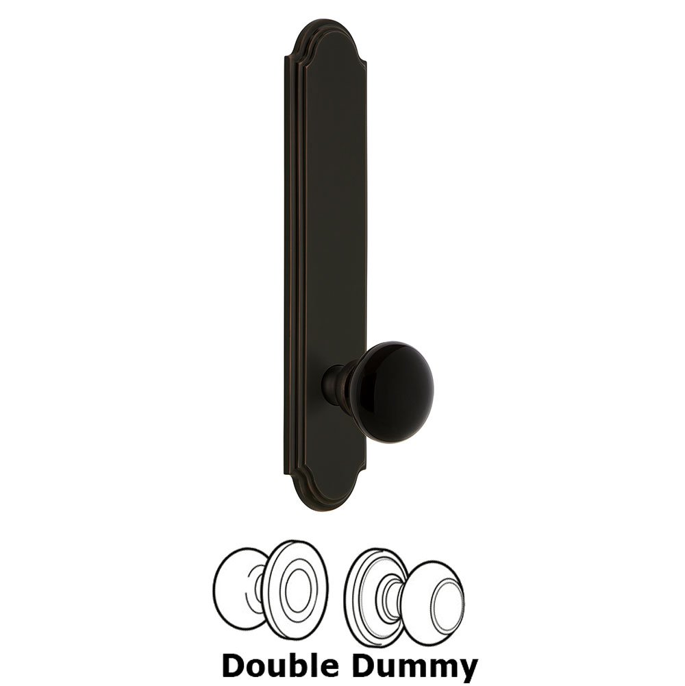 Double Dummy - Arc Rosette with Black Coventry Porcelain Knob in Timeless Bronze