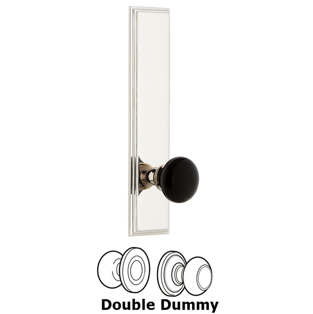 Double Dummy Carre Tall Plate with Black Coventry Porcelain Knob in Polished Nickel