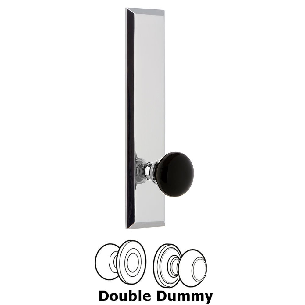 Double Dummy Fifth Avenue Tall with Black Coventry Porcelain Knob in Bright Chrome