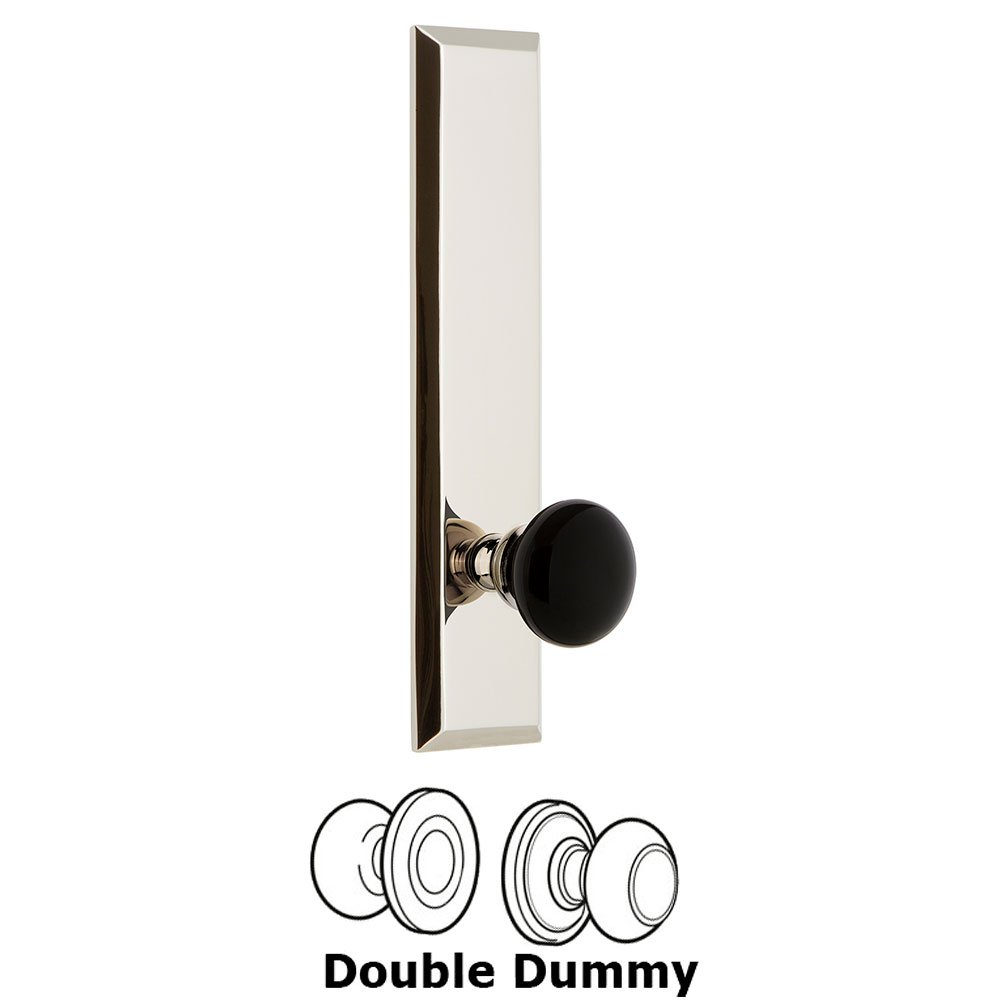 Double Dummy Fifth Avenue Tall with Black Coventry Porcelain Knob in Polished Nickel