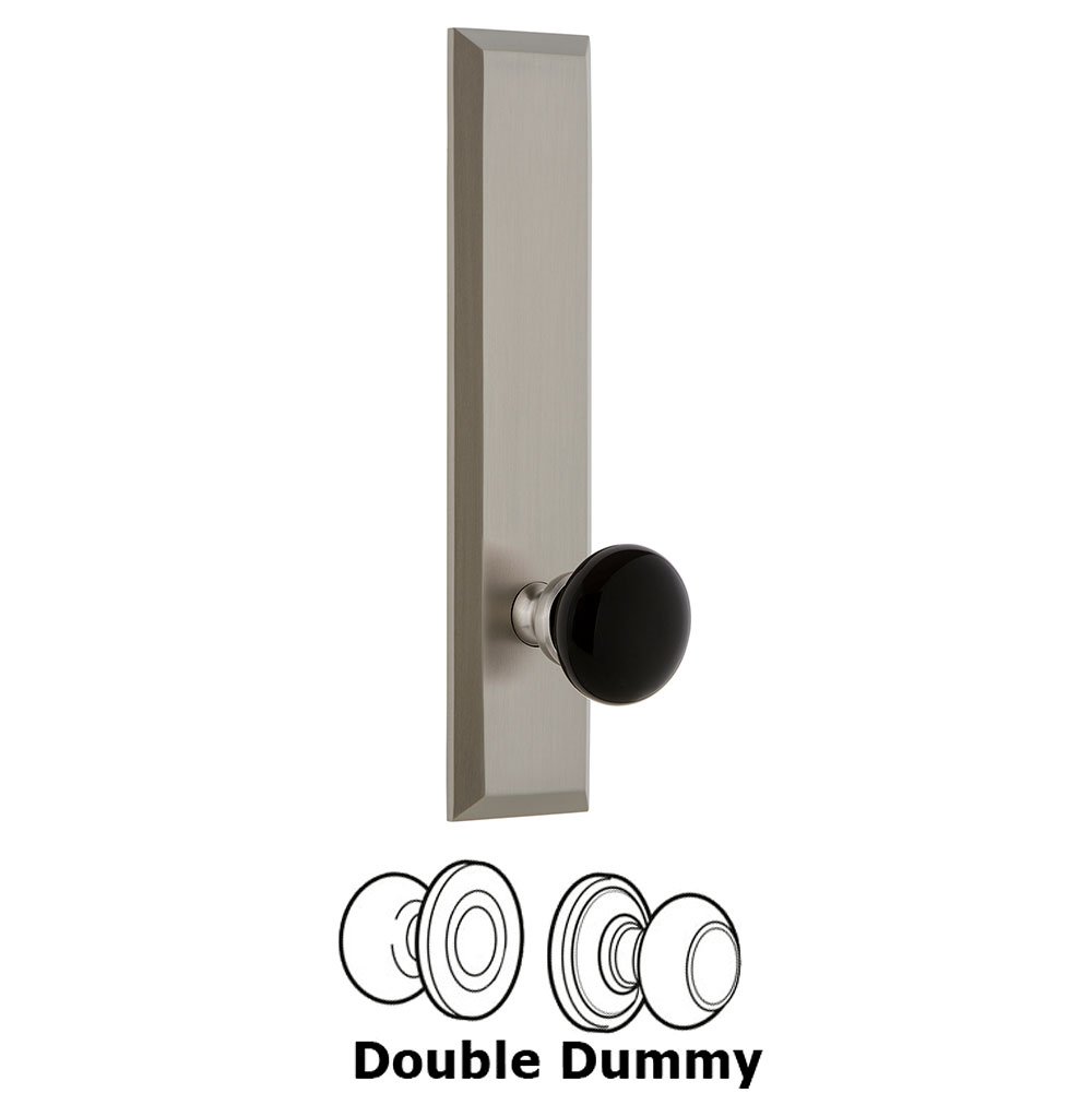 Double Dummy Fifth Avenue Tall with Black Coventry Porcelain Knob in Satin Nickel