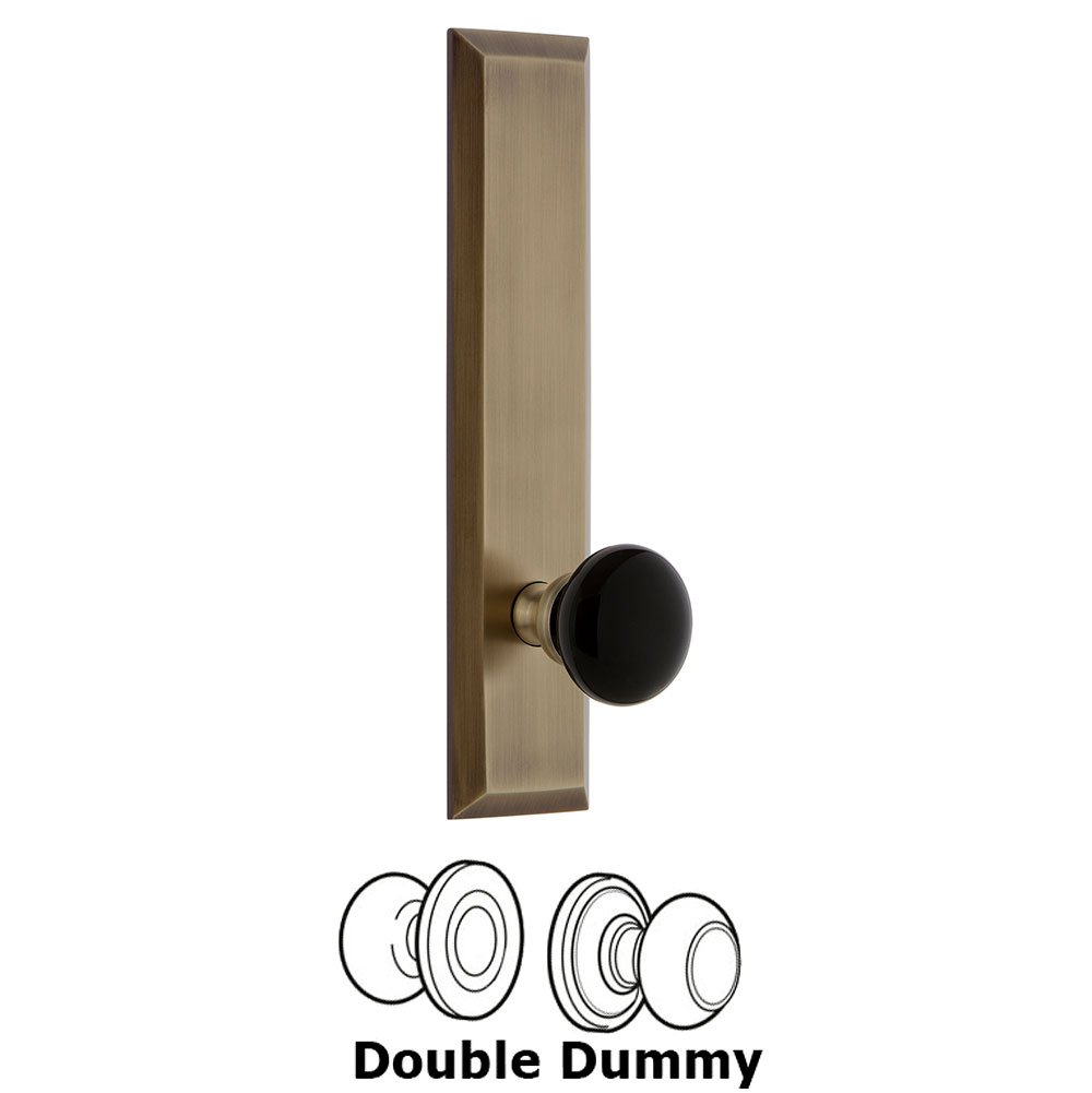 Double Dummy Fifth Avenue Tall with Black Coventry Porcelain Knob in Vintage Brass