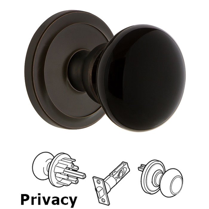 Privacy - Circulaire Rosette with Black Coventry Porcelain Knob in Timeless Bronze