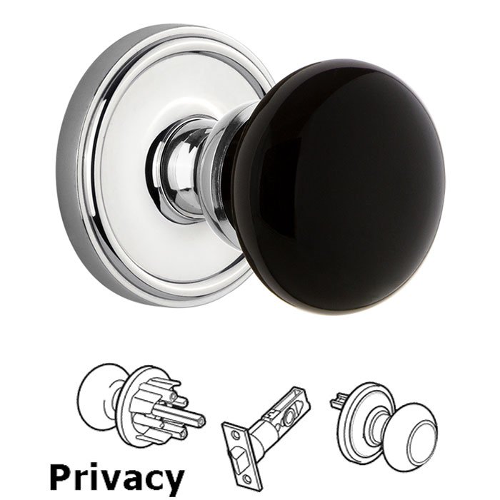 Privacy - Georgetown Rosette with Black Coventry Porcelain Knob in Bright Chrome