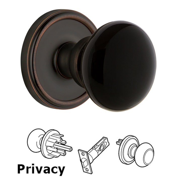 Privacy - Georgetown Rosette with Black Coventry Porcelain Knob in Timeless Bronze