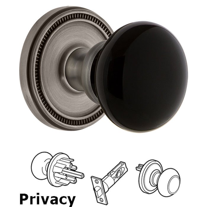 Privacy - Soleil Rosette with Black Coventry Porcelain Knob in Antique Pewter