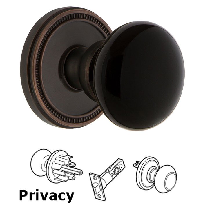 Privacy - Soleil Rosette with Black Coventry Porcelain Knob in Timeless Bronze