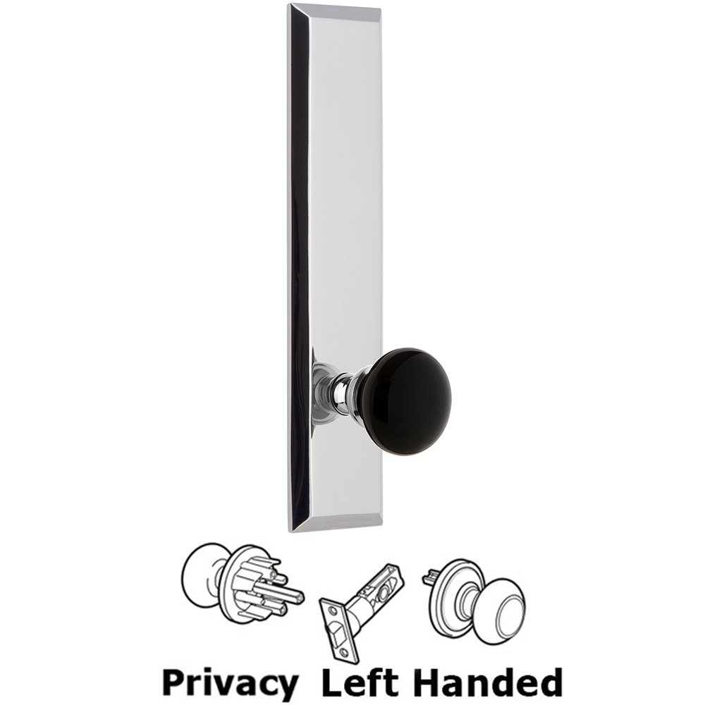 Privacy Fifth Avenue Tall Plate with Black Coventry Porcelain Knob in Bright Chrome