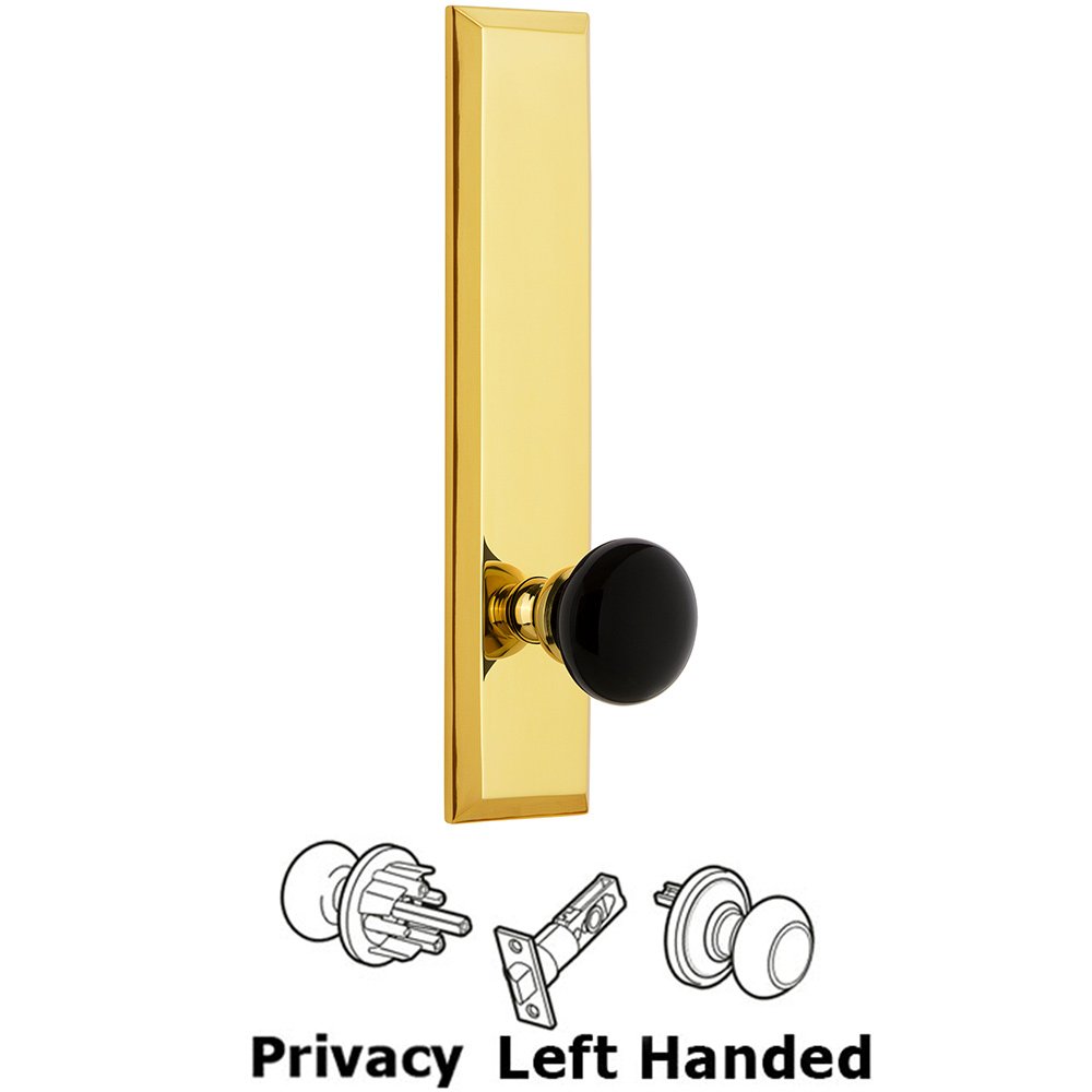 Privacy Fifth Avenue Tall Plate with Black Coventry Porcelain Knob in Lifetime Brass