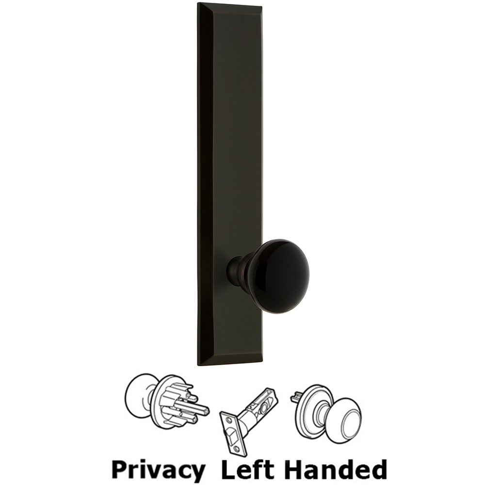 Privacy Fifth Avenue Tall Plate with Black Coventry Porcelain Knob in Timeless Bronze