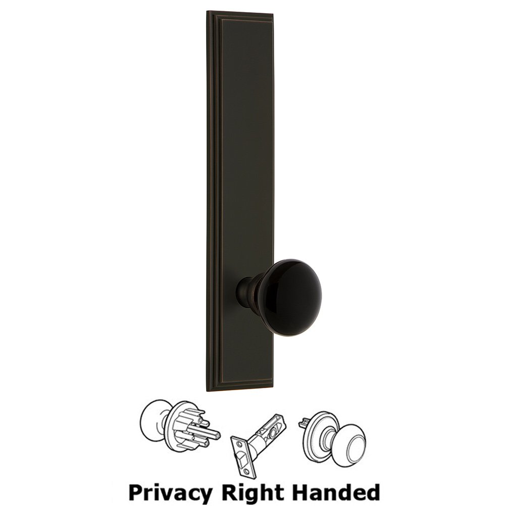 Privacy Carre Tall Plate with Black Coventry Porcelain Knob in Timeless Bronze