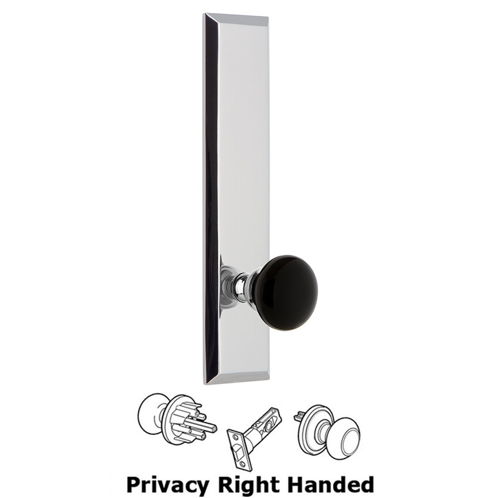 Privacy Fifth Avenue Tall Plate with Black Coventry Porcelain Knob in Bright Chrome