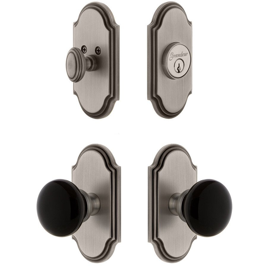 Arc Plate with Coventry Knob and matching Deadbolt in Antique Pewter