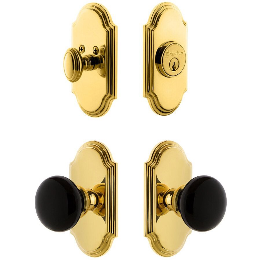 Arc Plate with Coventry Knob and matching Deadbolt in Lifetime Brass