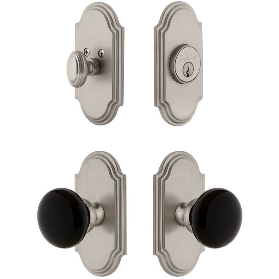 Arc Plate with Coventry Knob and matching Deadbolt in Satin Nickel