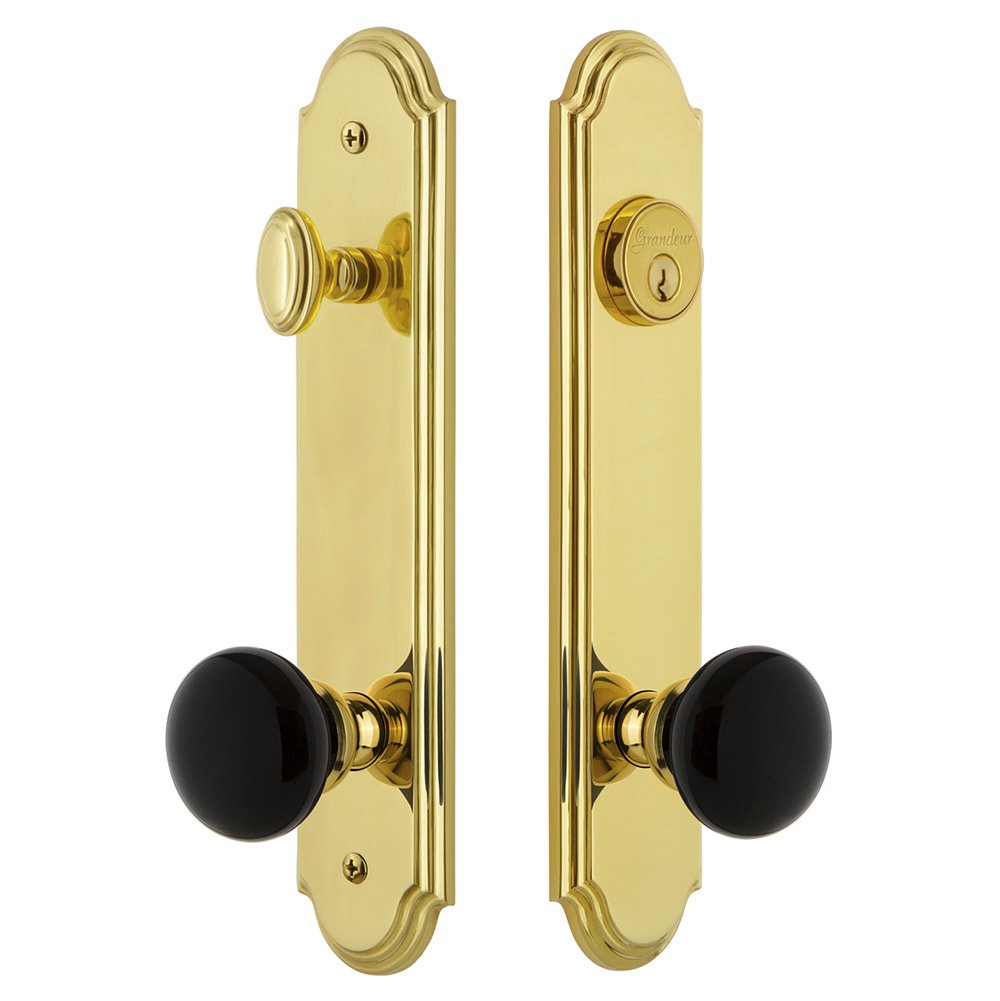 Arc Tall Plate Handleset with Coventry Knob in Lifetime Brass