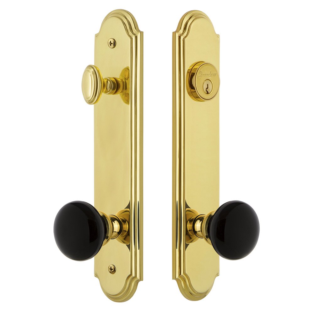Arc Tall Plate Handleset with Coventry Knob in Lifetime Brass