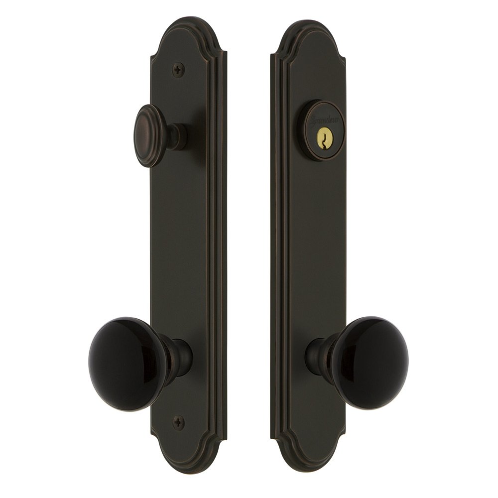 Arc Tall Plate Handleset with Coventry Knob in Timeless Bronze