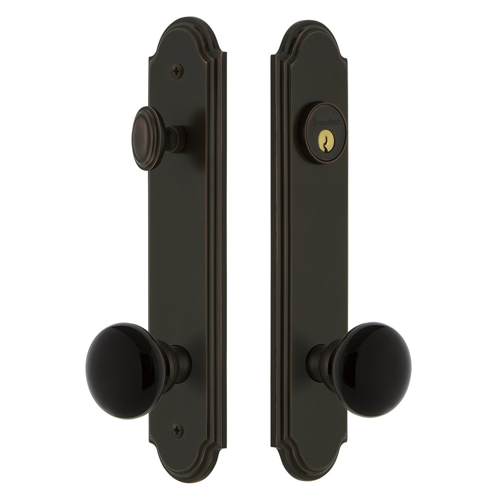 Arc Tall Plate Handleset with Coventry Knob in Timeless Bronze