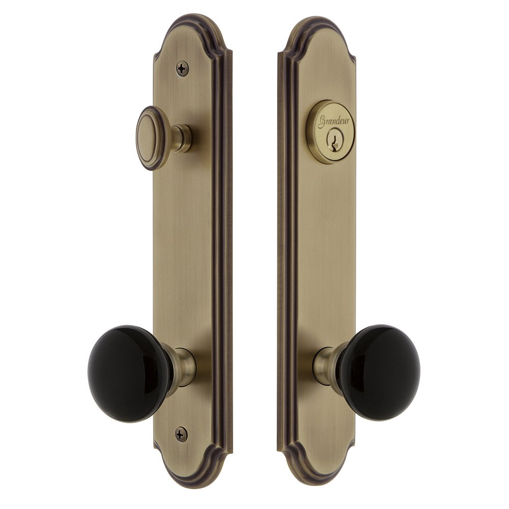 Arc Tall Plate Handleset with Coventry Knob in Vintage Brass