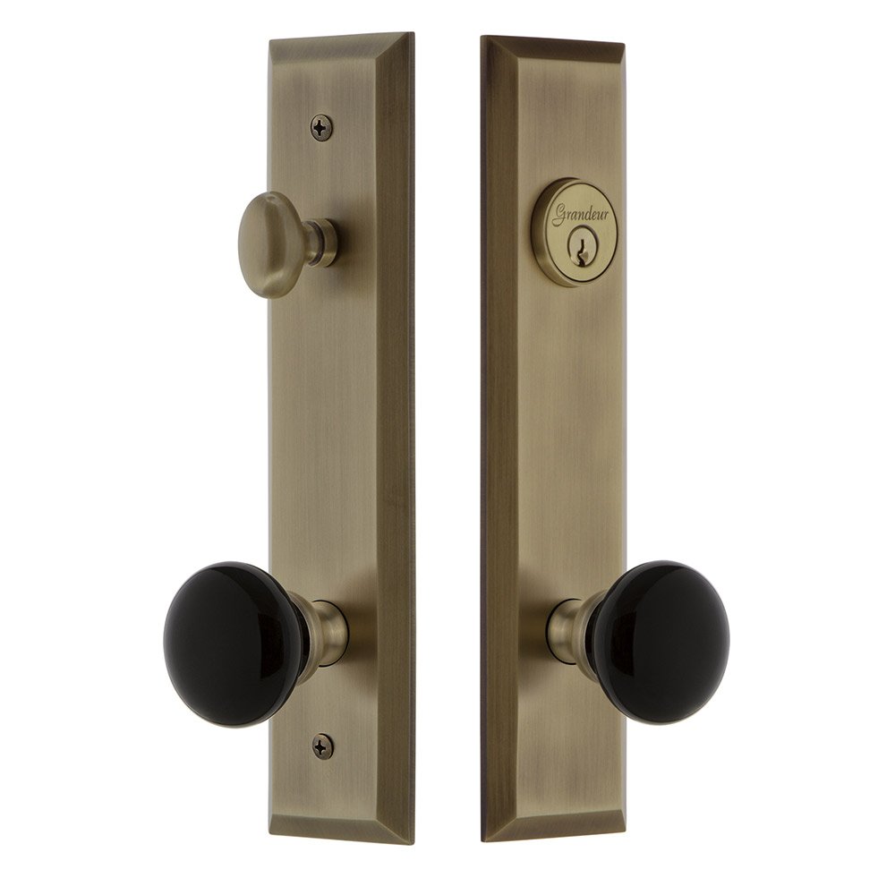 Tall Plate Complete Entry Set with Coventry Knob in Vintage Brass