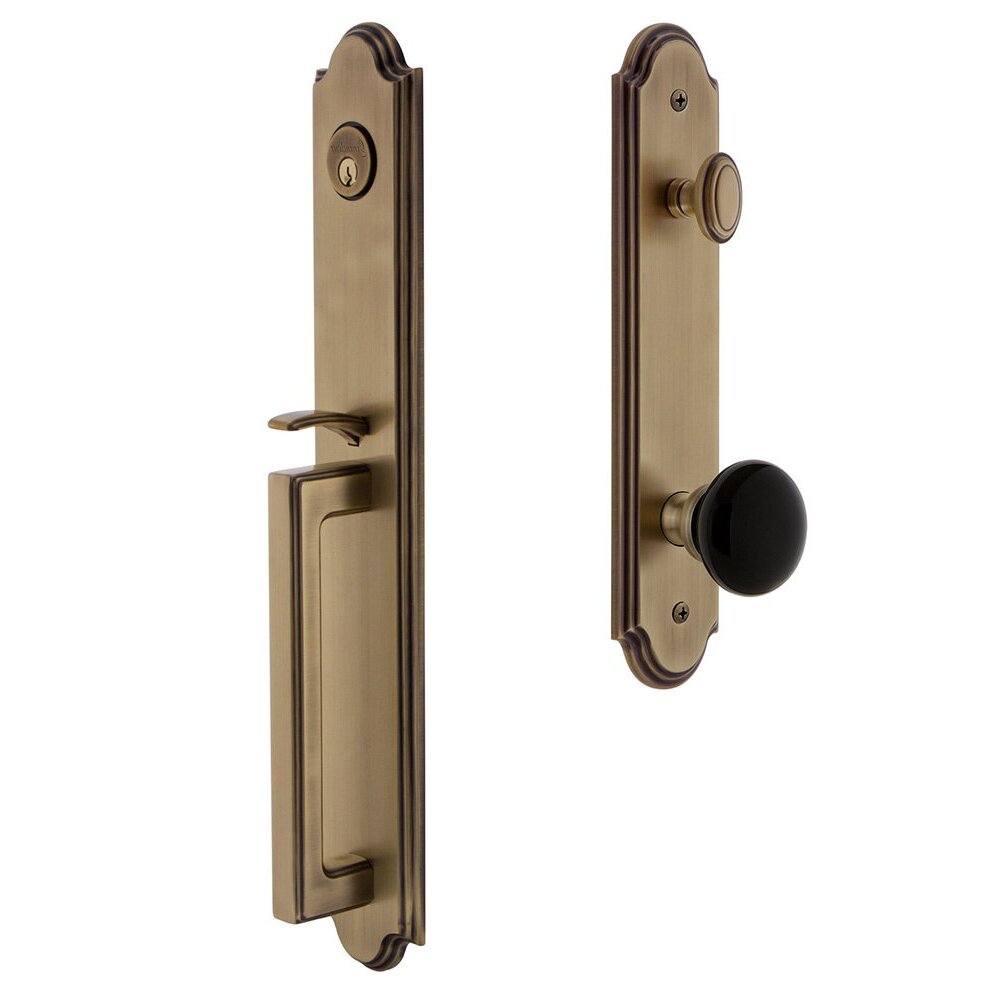 Arc One-Piece Handleset with D Grip and Coventry Knob in Vintage Brass
