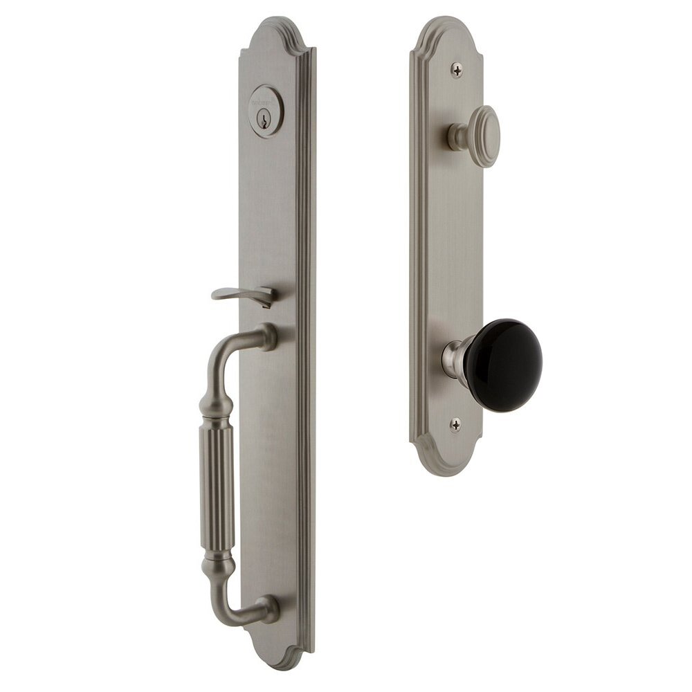 Arc One-Piece Handleset with F Grip and Coventry Knob in Satin Nickel