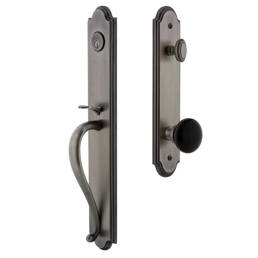 Arc One-Piece Handleset with S Grip and Coventry Knob in Antique Pewter