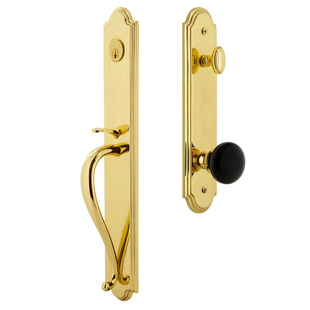Arc One-Piece Handleset with S Grip and Coventry Knob in Lifetime Brass