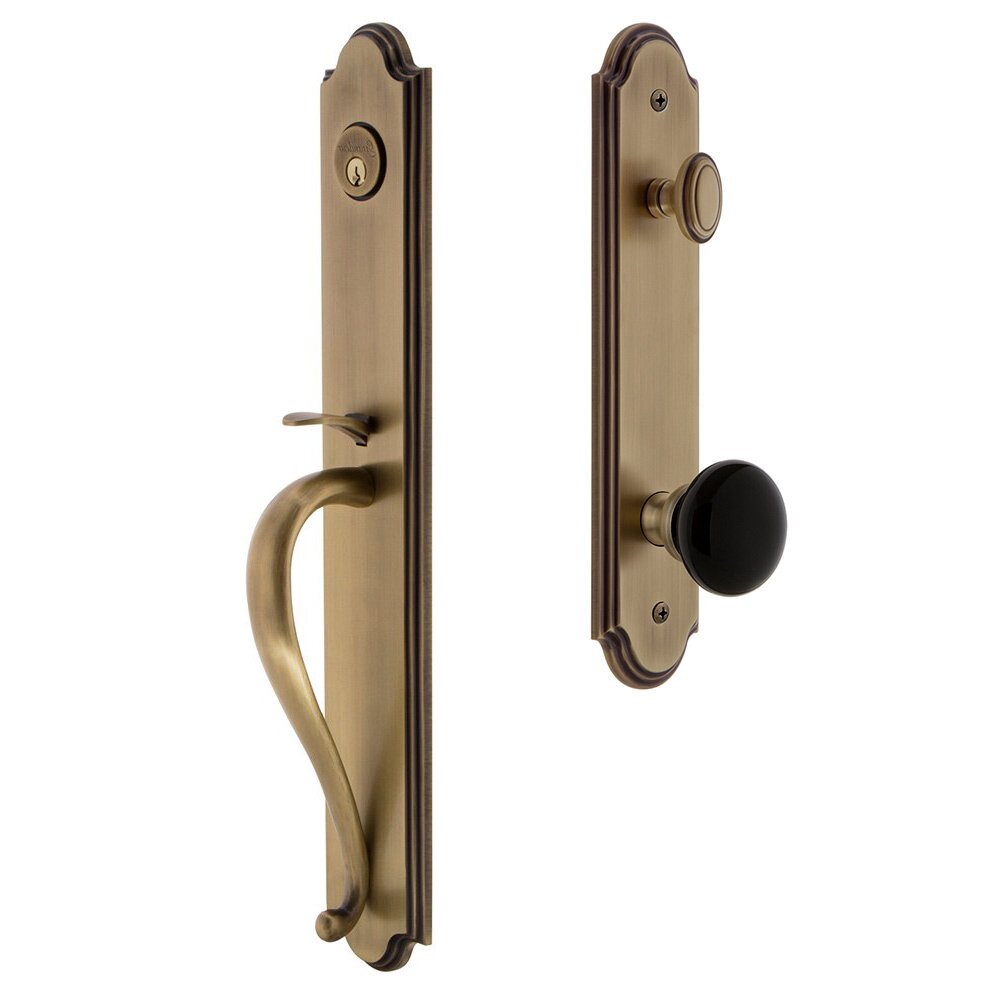 Arc One-Piece Handleset with S Grip and Coventry Knob in Vintage Brass