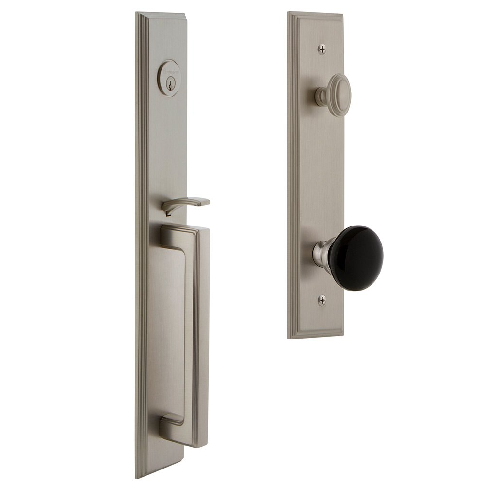 One-Piece Handleset with D Grip and Coventry Knob in Satin Nickel