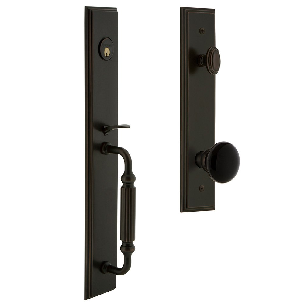 One-Piece Handleset with F Grip and Coventry Knob in Timeless Bronze