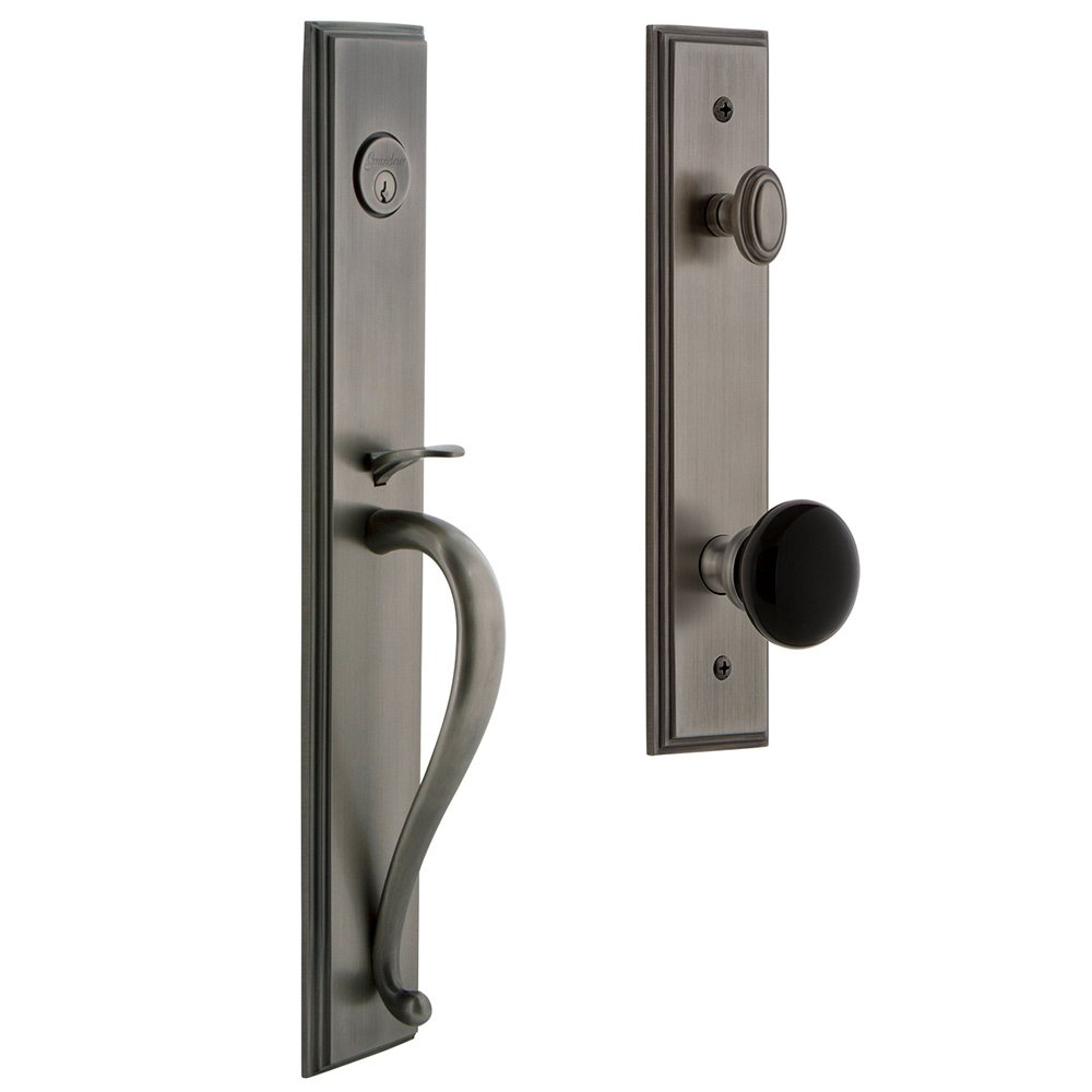 One-Piece Handleset with S Grip and Coventry Knob in Antique Pewter