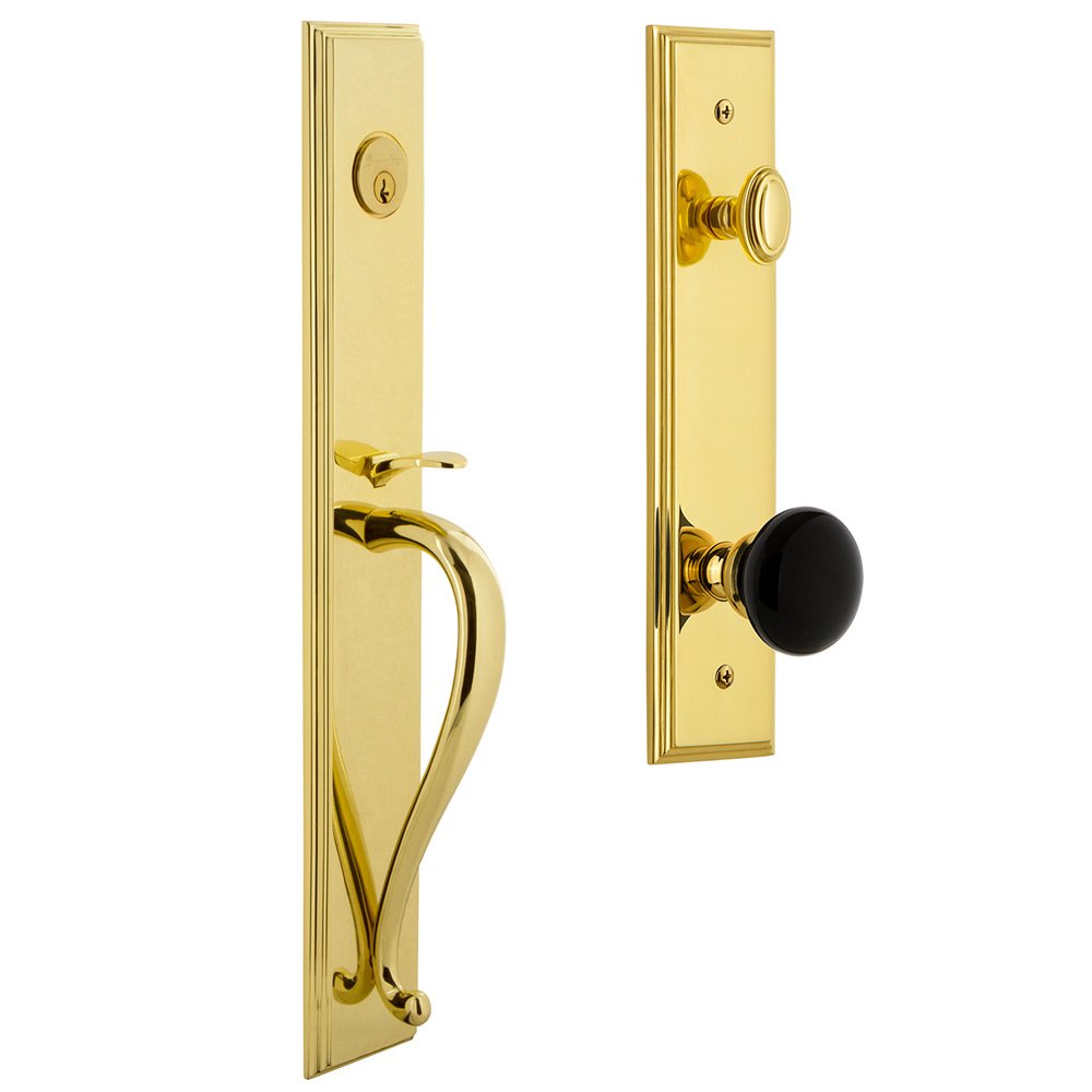 One-Piece Handleset with S Grip and Coventry Knob in Lifetime Brass