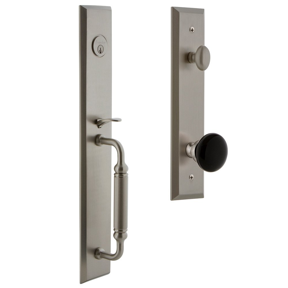 One-Piece Handleset with C Grip and Coventry Knob in Satin Nickel