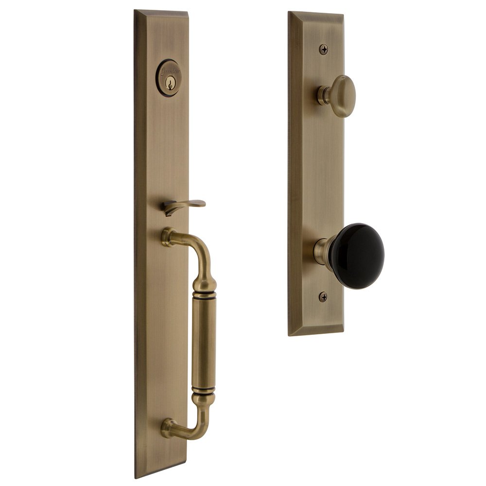 One-Piece Handleset with C Grip and Coventry Knob in Vintage Brass