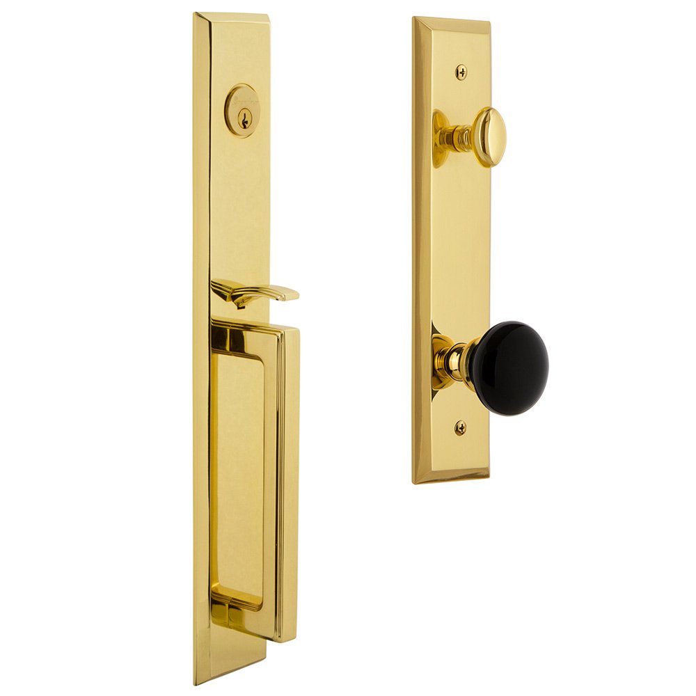 One-Piece Handleset with D Grip and Coventry Knob in Lifetime Brass