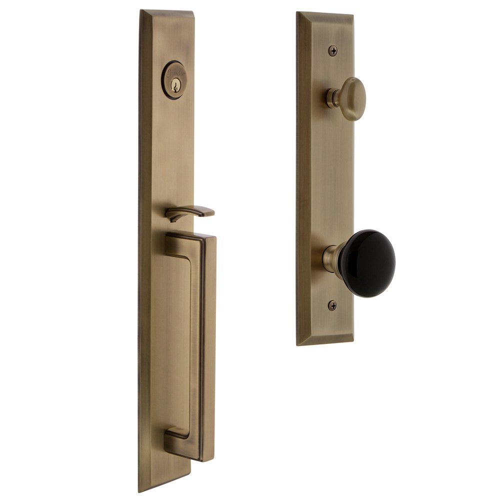One-Piece Handleset with D Grip and Coventry Knob in Vintage Brass
