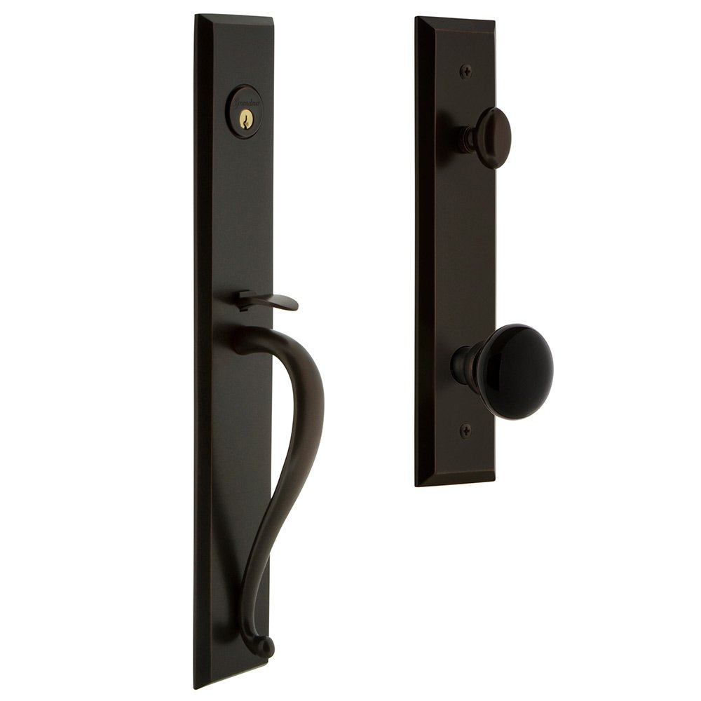 One-Piece Handleset with S Grip and Coventry Knob in Timeless Bronze