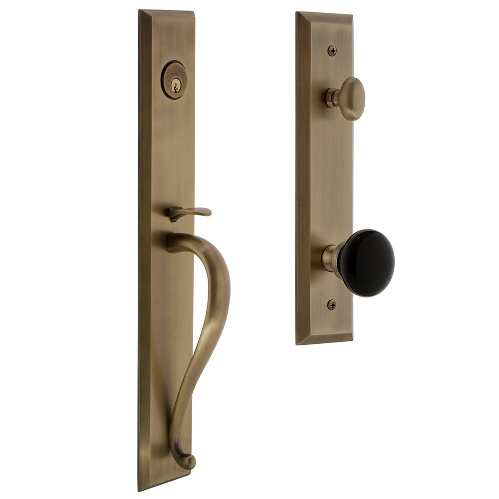 One-Piece Handleset with S Grip and Coventry Knob in Vintage Brass