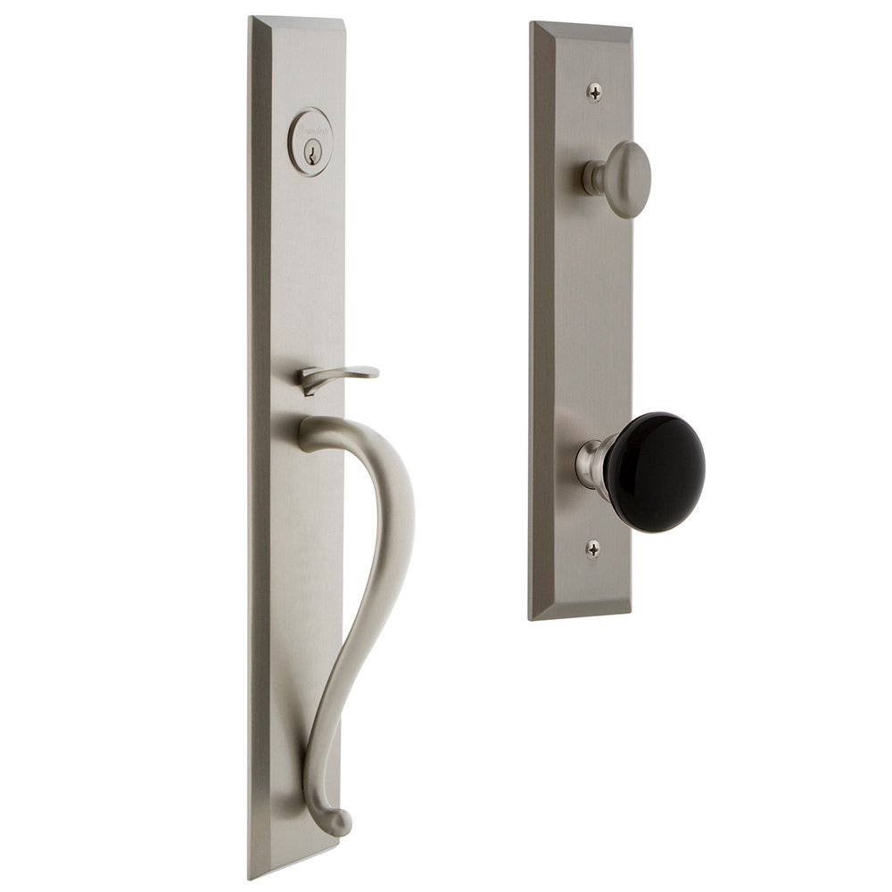 One-Piece Handleset with S Grip and Coventry Knob in Satin Nickel