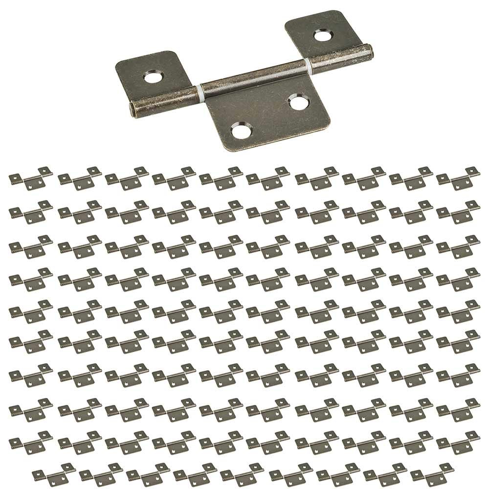 (100 PACK) 3-1/2" Three Leaf Non-mortise Hinge without Screws in Brushed Antique Brass