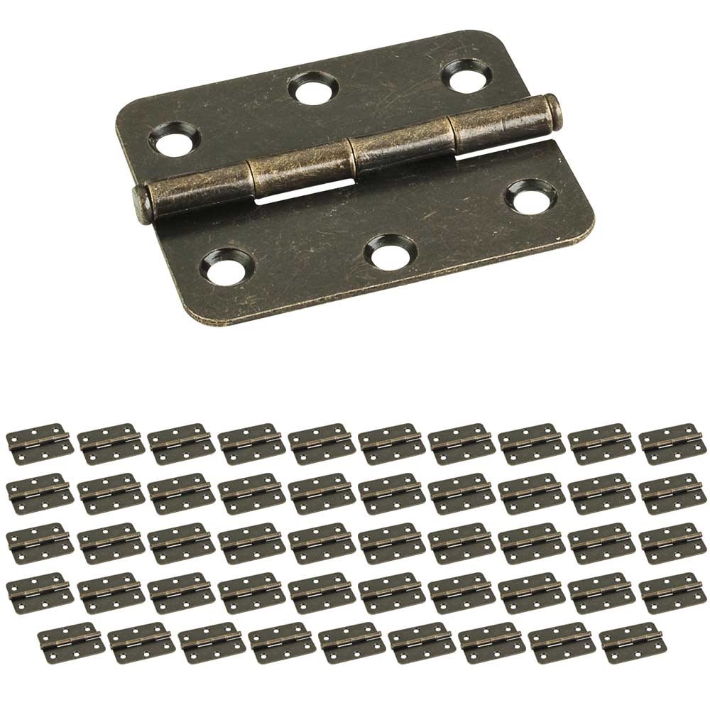 (50 PACK) 2-1/2" x 2" Radius Butt Hinge in Brushed Antique Brass