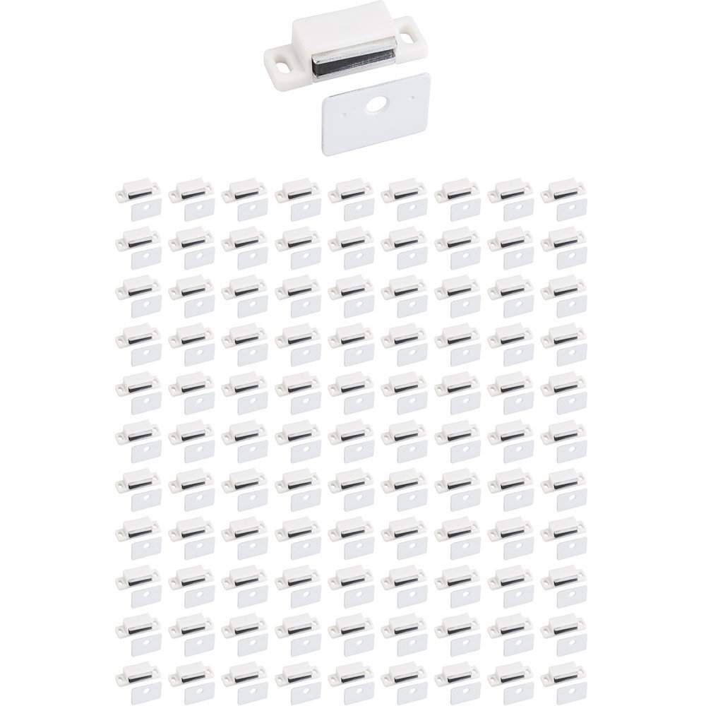 (100 PACK) 15lb. White Magnetic Catch with Strike & White Screws in White